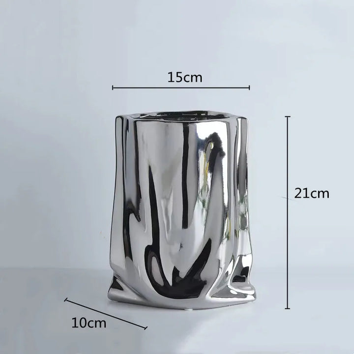 Silver Ruffled Ceramic Flower Vase