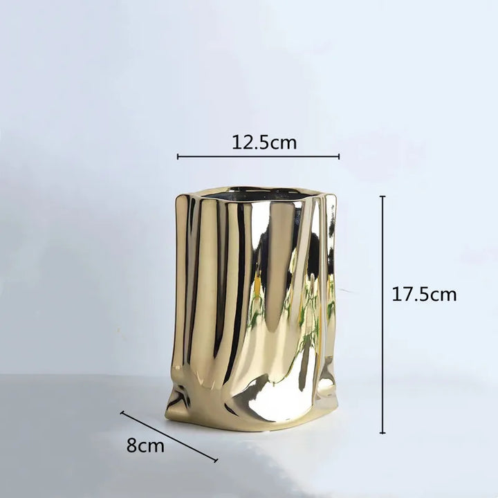 Silver Ruffled Ceramic Flower Vase