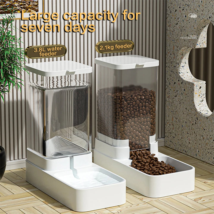 Automatic Feeder & Water Dispenser with Gravity Food Storage Container for Cats and Dogs
