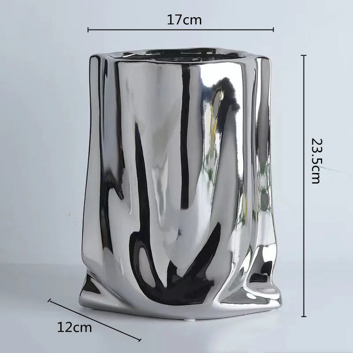Silver Ruffled Ceramic Flower Vase