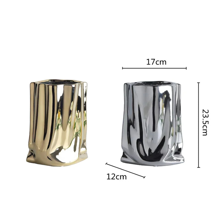 Silver Ruffled Ceramic Flower Vase