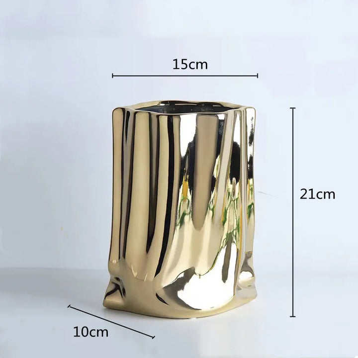 Silver Ruffled Ceramic Flower Vase