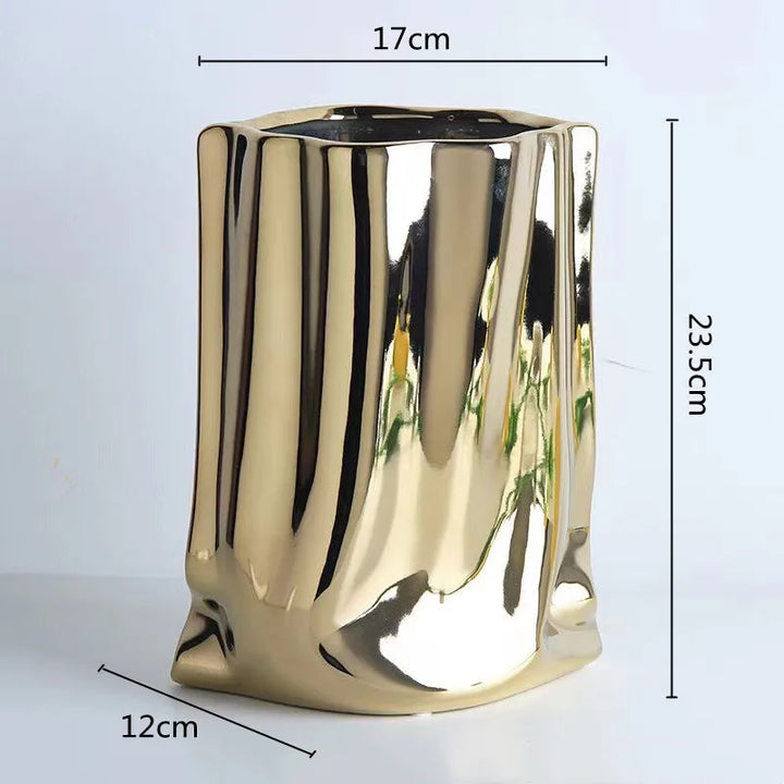 Silver Ruffled Ceramic Flower Vase