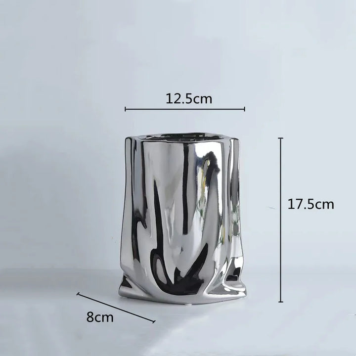 Silver Ruffled Ceramic Flower Vase